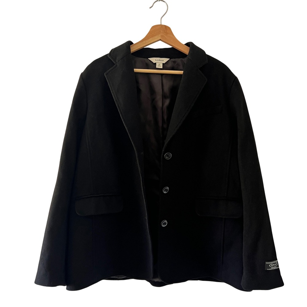 LL Bean Black Wool Cashmere Blazer Jacket Italian Bellandi Fabric Womens 20 Reg